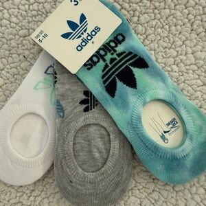 Womens adidas 3-Pack No-Show Socks in Blue Tie-Dye, Gray, White